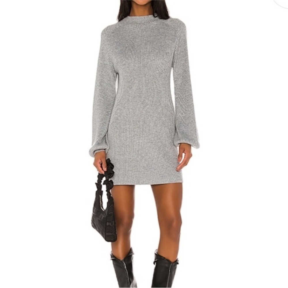Song of Style Erin Ribbed Knit Balloon Sleeve Gray Sweater Dress XS